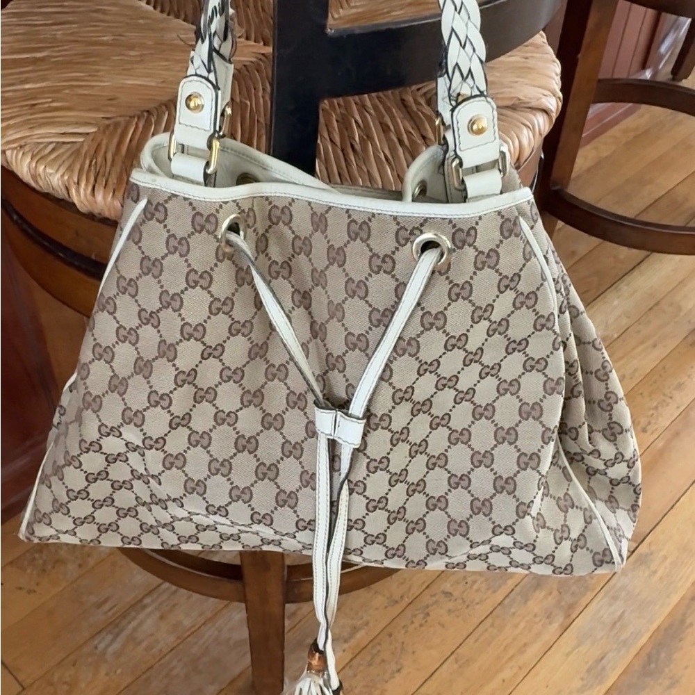 Gucci Beige and Brown GG Monogram Peggy Shoulder Bag